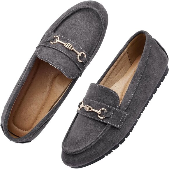 Women's Dark Grey Suede  Arch Support Casual Slip on Comfort Penny Loafers - Picture 7 of 9